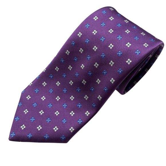 Brooks Brothers Tie Men's Necktie Silk Floral Purple White Stain Resistant - Picture 1 of 6